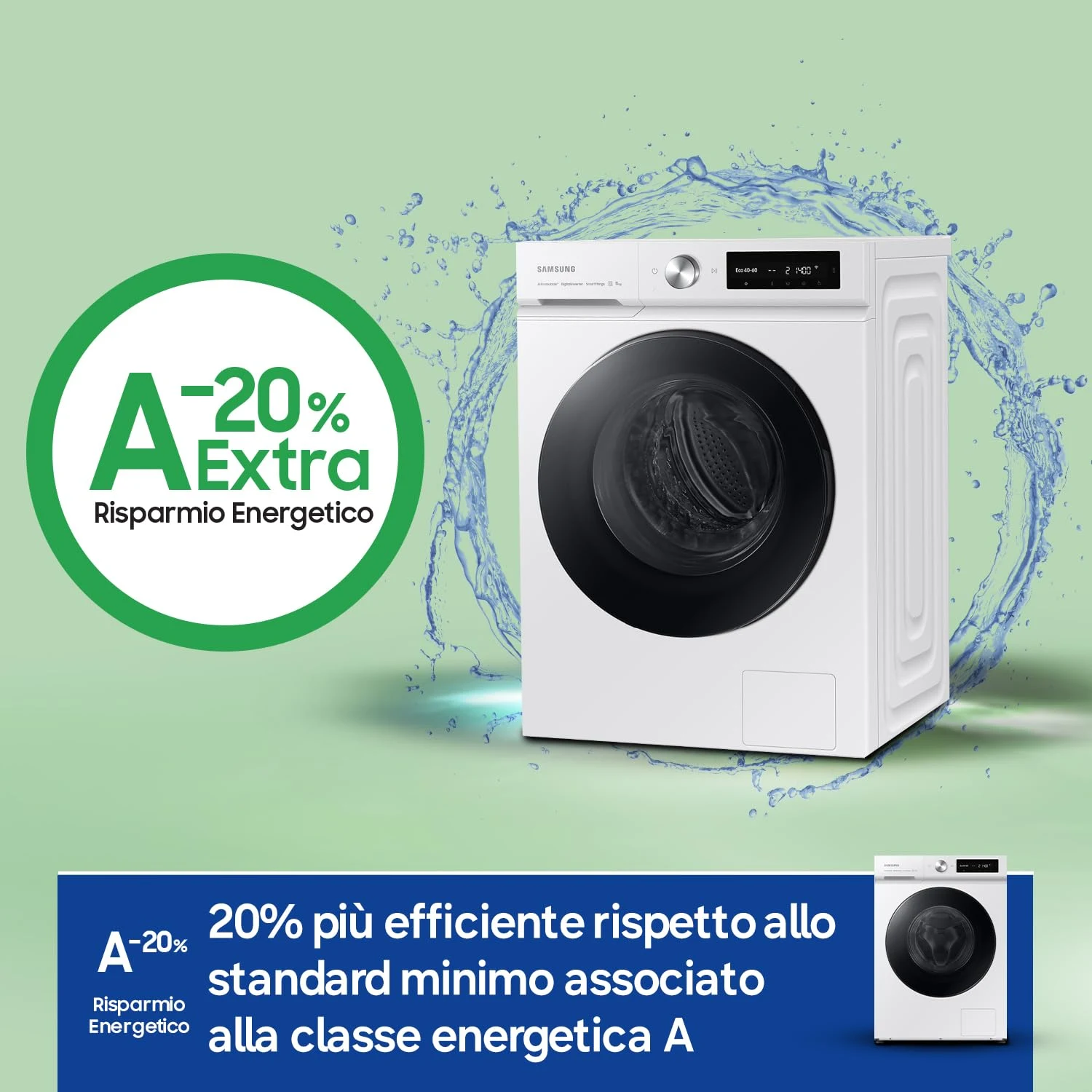 Samsung Lavatrice carica frontale WW90DB7U34GW/U3 Lavatrice Bespoke AI , Libera Installazione, 9 Kg,