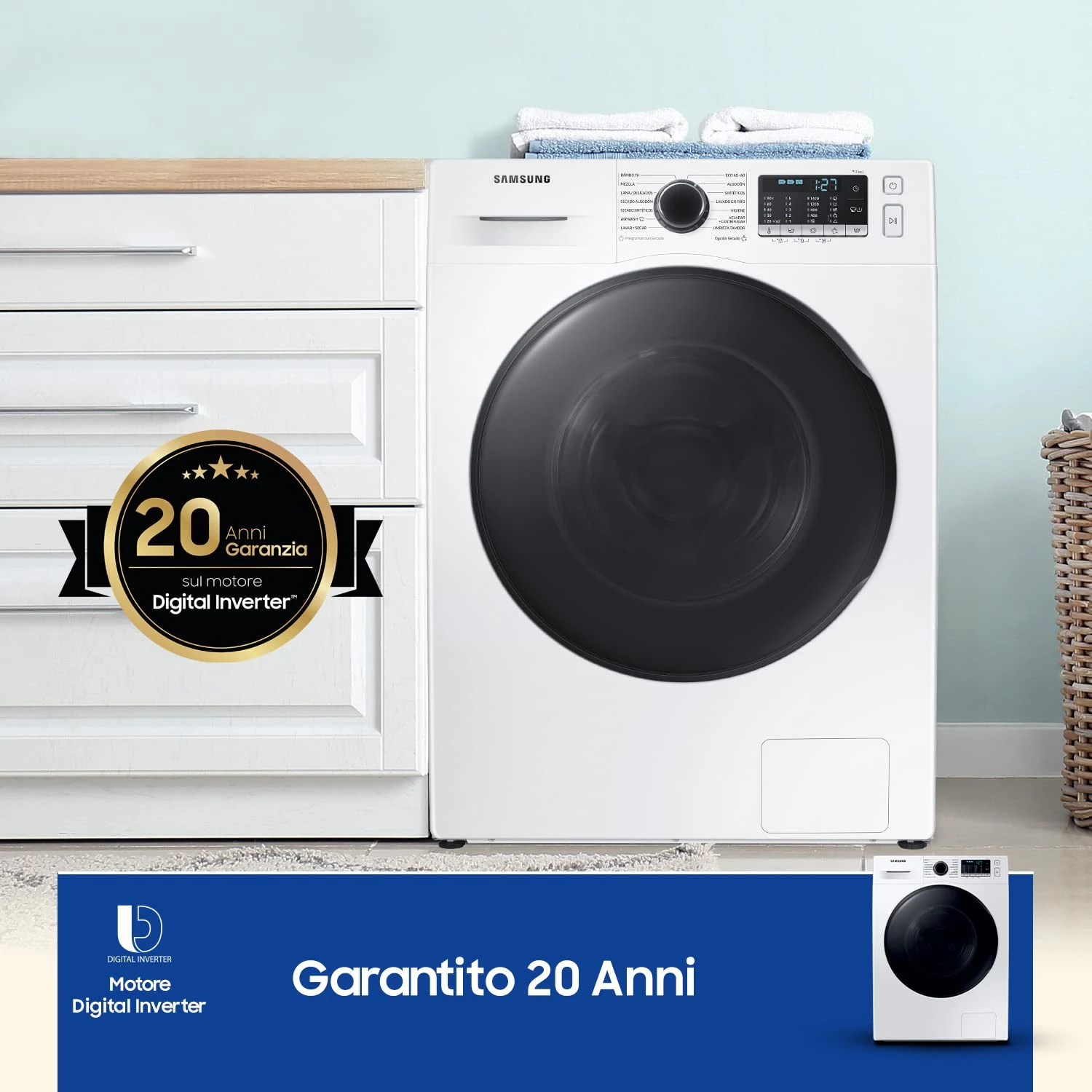 Samsung Lavasciuga carica alto WD90TA046BE Lavasciuga Crystal Clean con Ecobubble, , 9+6 Kg, 1400 RP