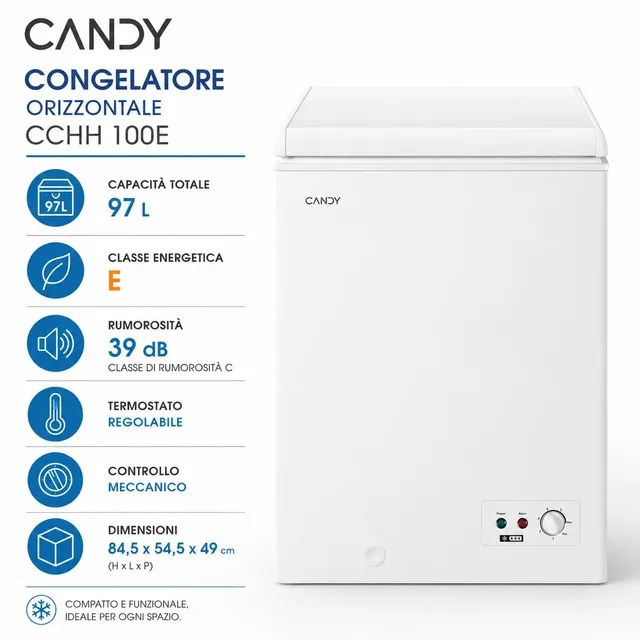 Candy Congelatore CCHH 100E Artico, , Congelatore a pozzetto, Libera Installazione, 97 Litri, 39/C d
