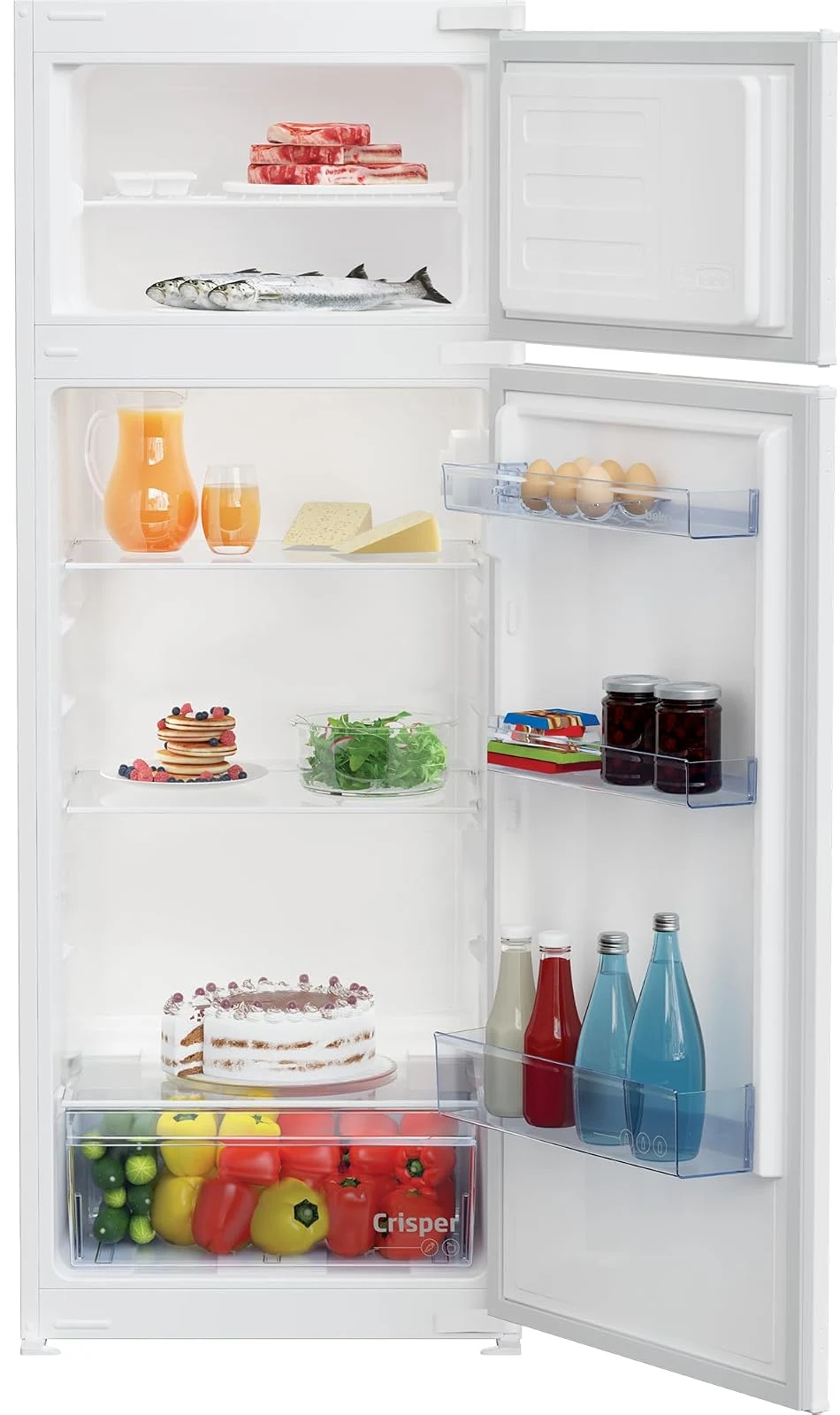 Beko Frigorifero incasso combinato BDSA250K4SN b100 - Frigorifero/congelatore integrabile, capacità 220 l, raffreddamento 176 l, congelamento 44 l, nicchia 145, tecnologia porta a traino, 37 dB, dispositivo