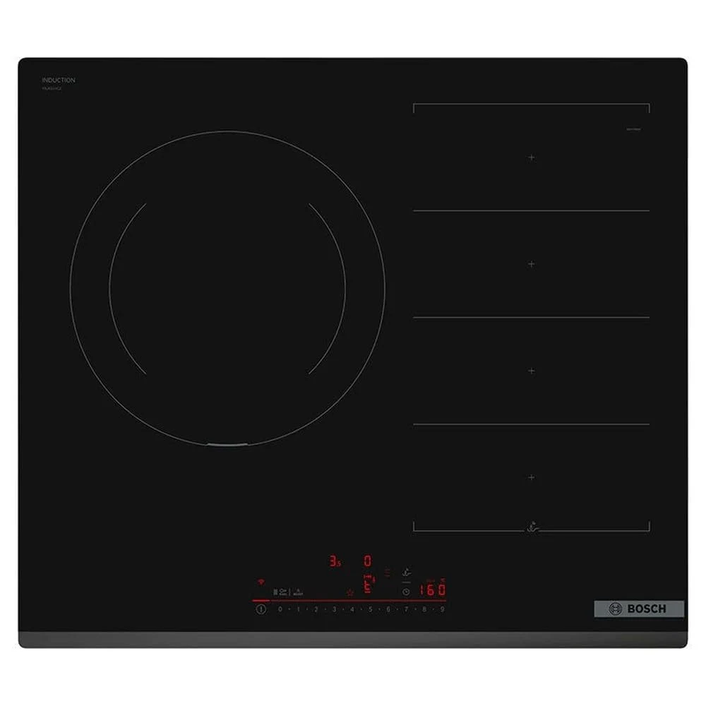 Bosch Piano cottura domino PXJ631HC2E Piastra a induzione, 60 cm, Serie 6, FlexInduzione e Zona di 28 centimetri, Elettronica DirectSelect, PerfectFry Plus, Home Connect, Nero