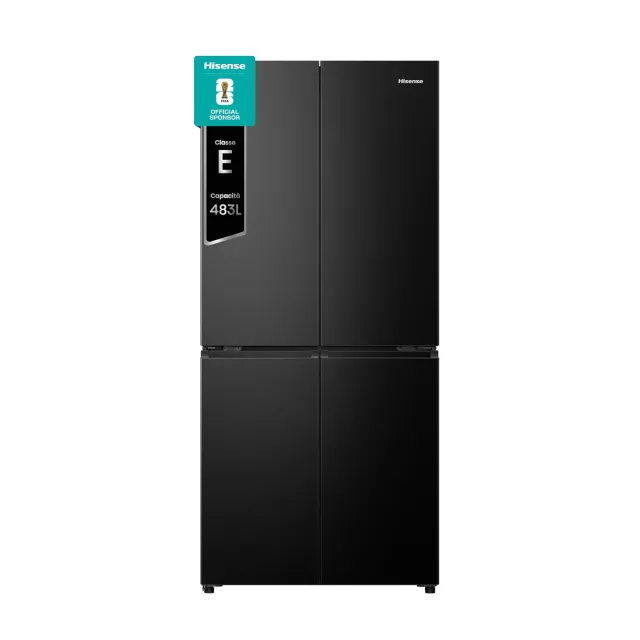 Hisense Frigorifero sottobase RQ5P470SAFE Frigorifero Americano Quattro Porte, 483 Litri, Total No Frost, WiFi, Metal Tech Cooling, Controllo Touch, Classe E, Inox Nero