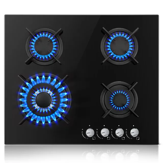 Top Piano cottura induzione 220-240V TopStrong Piano Cottura 4 Fuochi Gas, Piano Cottura Gas Vetro Incasso, Protezione Flame-Out, Gas Naturale/Propano, 8060W, Griglie in Ghisa, Nero