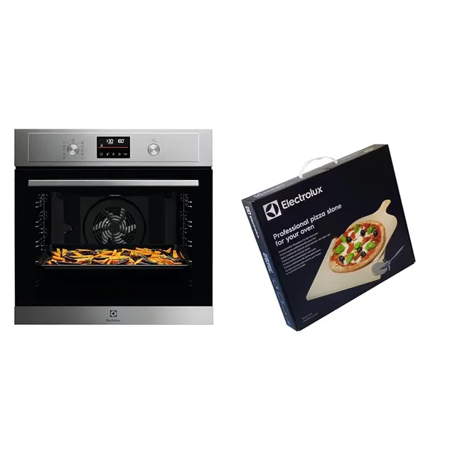 Electrolux Forno incasso EOM4P46TX Serie 700 Forno da Incasso Multifunzione Pirolitico, Capacità 72 L, & E9OHPS1 Set Pizza con Pietra refrattaria