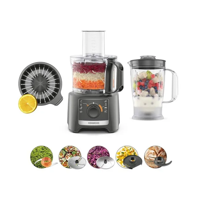 Kenwood Robot da cucina FDP31.360GY MultiPro Compact , Robot da Cucina Multifunzione con Lama per Frullare, Disco per Impastare e Affettare, Spremiagrumi, Frullatore 1.2L, 2 Velocità+Pulse, Ciotol