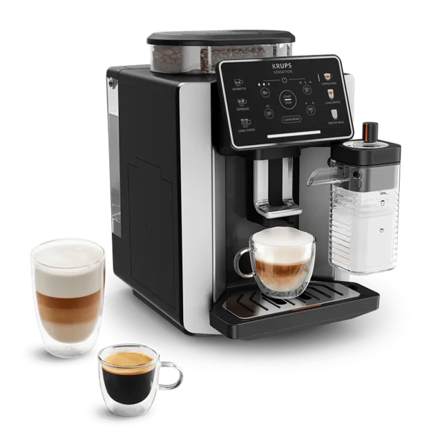 Krups Macchina caffè EA912E Sensation Milk M50, Macchina Caffè Chicchi con Touch Screen Intuitivo, Tecnologia Milk Maestro per Creare 6 Bevande, Serbatoio del Latte Integrato, Pulizia Auto