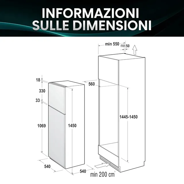 Hisense Frigorifero incasso side by side RI1P205NEWE Frigorifero Combinato Incasso 205 Litri, Static