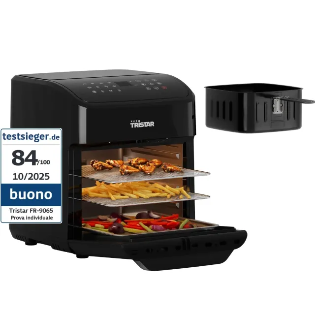 Tristar Friggitrice ad aria 12 L Friggitrice ad Aria con Funzione Mini Forno, Airfryer 2 in 1 Ventilato, 12 Programmi, Display Digitale, Finestra, Funzione Shake, Senza BPA, 1800 W, FR-9065