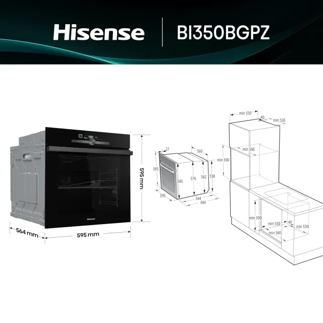 Hisense Forno incasso BI350BGPZ Forno da incasso, Funzione pizza 3:30 min a 350°, teglia antiaderent
