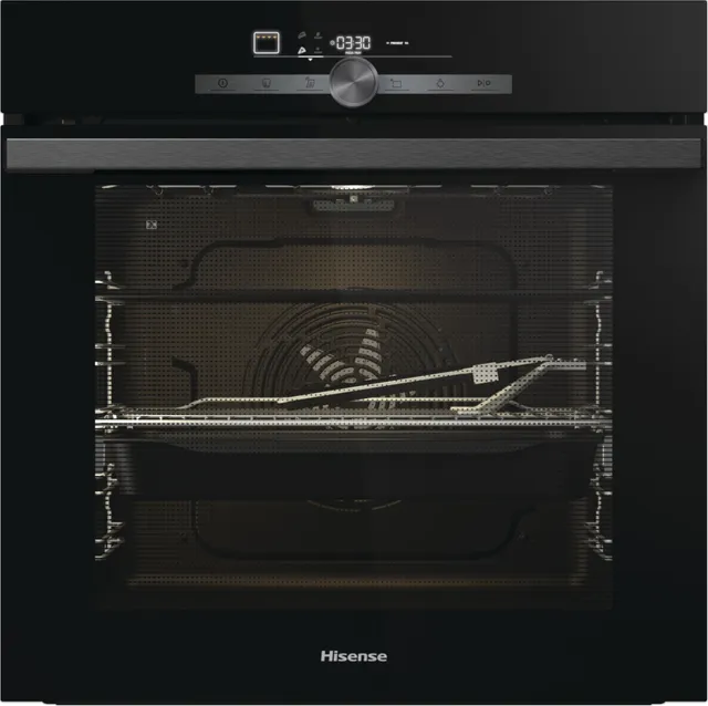 Hisense Forno incasso BI350BGPZ Forno da incasso, Funzione pizza 3:30 min a 350°, teglia antiaderente e paletta inclusi, Display digital, 77 l, 23 funzioni, guide telescopiche, pirolisi, nero,