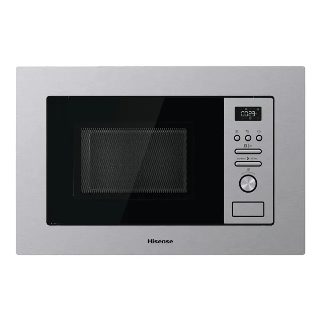 Hisense Microonde incasso BIM320G41X Microonde integrabile, 1000 W, 20 l, altezza 38,8 cm x larghezza 59,5 cm, colore inox, 5 livelli di potenza, 15 programmi preimpostati, Grill Combo, Scongelare