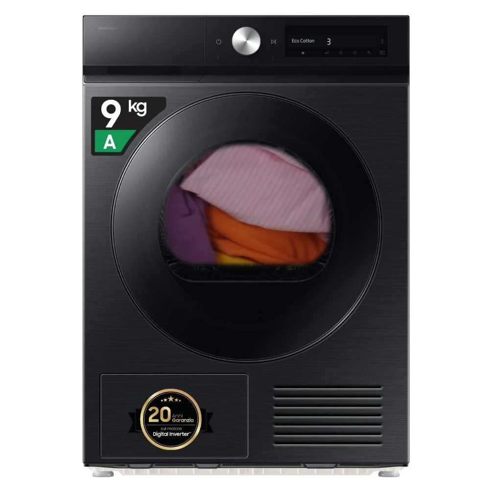 Samsung Asciugatrice incasso DV90DB7845GB/U3 9 Asciugatrice Bespoke AI DV90DB7845GB/U3, 9 kg, Pompa di Calore, Wifi, QuickDrive, AI Dry, Hygine Dry, Carica Frontale, 60L x 85H x 60P cm
