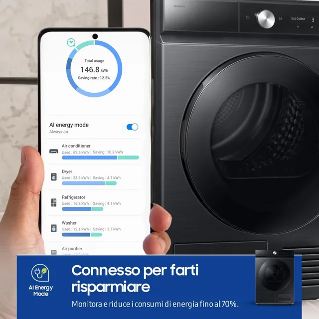 Samsung Asciugatrice incasso DV90DB7845GB/U3 9 Asciugatrice Bespoke AI DV90DB7845GB/U3, 9 kg, Pompa 