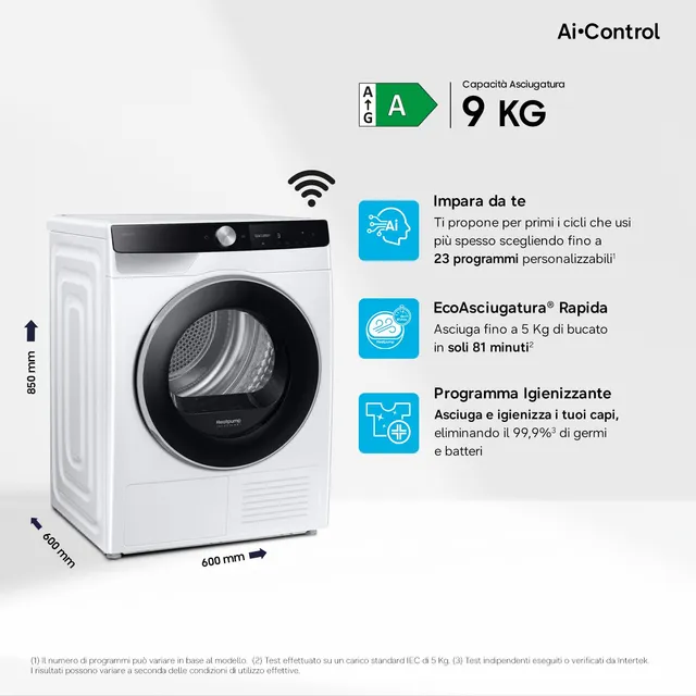 Samsung Asciugatrice incasso DV90DG6845LEU3 9 Asciugatrice AI Control DV90DG6845LEU3, 9 kg, Pompa di