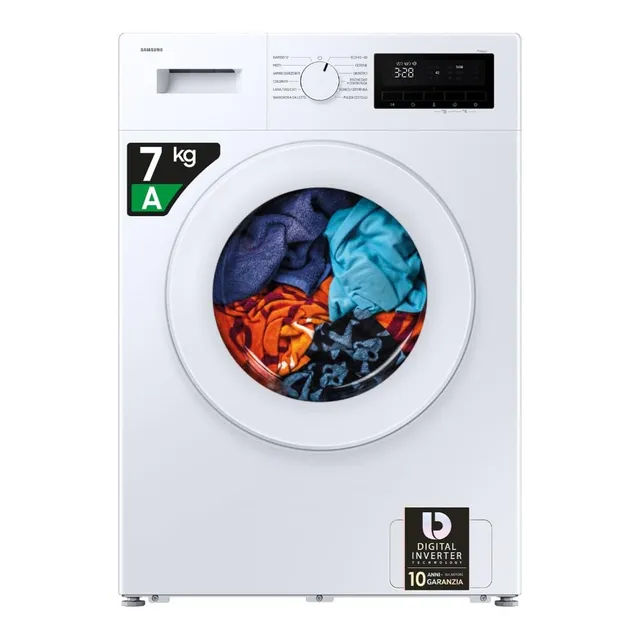 Samsung Lavatrice carica frontale WW70FG3M05TW/ET Lavatrice Slim Libera installazione, 7 Kg, Vapore Igienizzante, Carica Frontale, Corpo e oblò: Bianco, Display: Nero, 59,5l x 85h x 45,5p cm