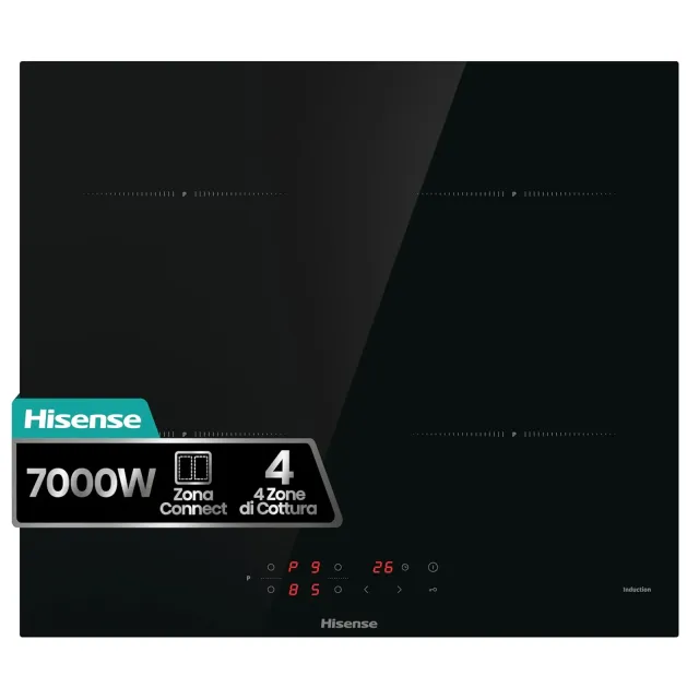 Hisense Piano cottura con cappa integrata HIA64UK Piano Cottura a Induzione, larghezza 59 cm, 4 Zone, Potenza Totale 7000W, Zona Connect, Power Boost, Timer, Vetroceramica Easy Clean