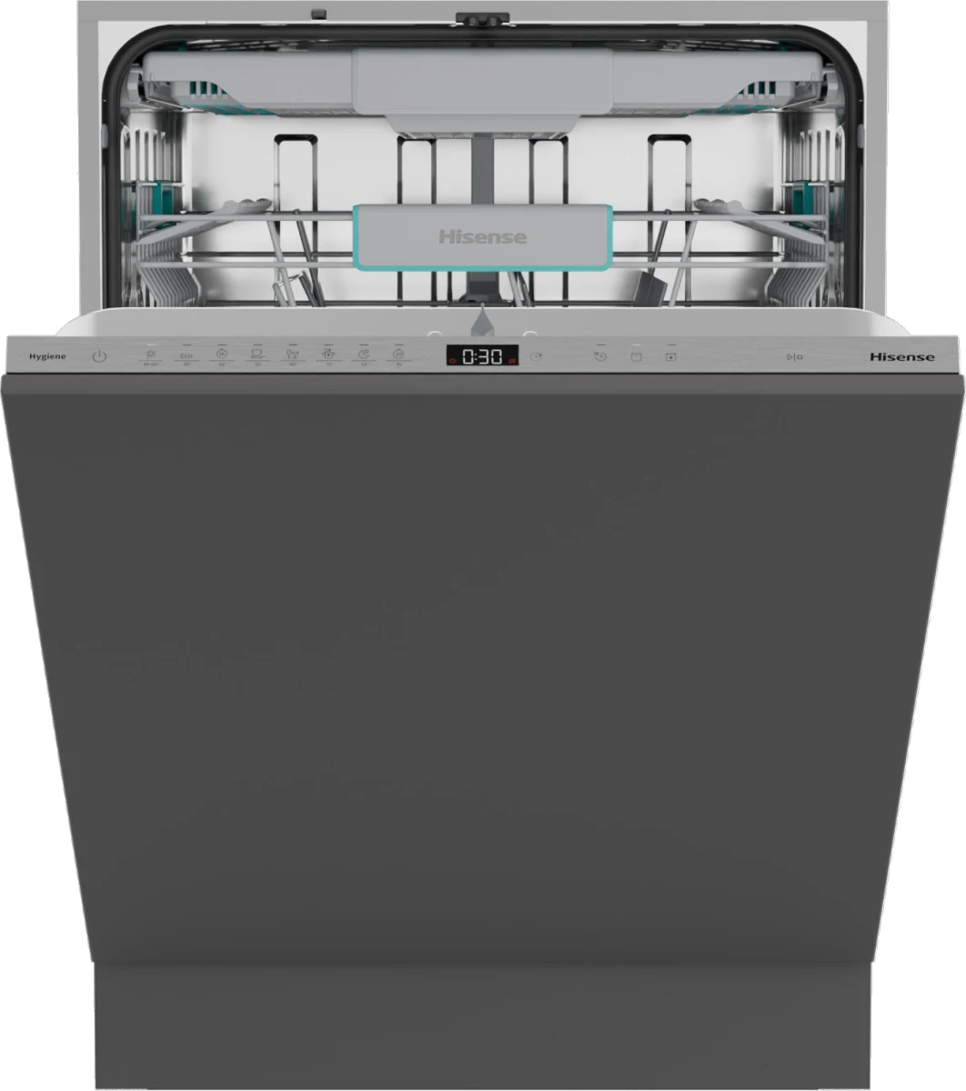 Hisense Lavastoviglie incasso compatta HV16A Lavastoviglie da Incasso, 16 Coperti, Terzo Cesto Flessibile, 8 Programmi, Motore Inverter Silenzioso, Intensive Clean Zone, Touch Control, 43 dB, Classe A