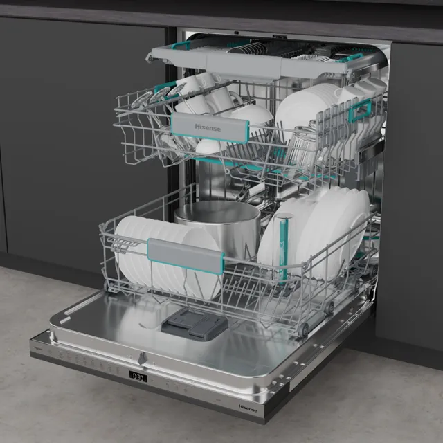 Hisense Lavastoviglie incasso compatta HV16A Lavastoviglie da Incasso, 16 Coperti, Terzo Cesto Fless