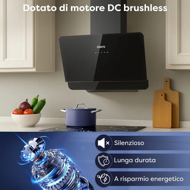 Ciarra Cappa cucina downdraft CBCB6765C Cappa Aspirante 60cm Classe A+ 590m³/h 3 Velocità Nera