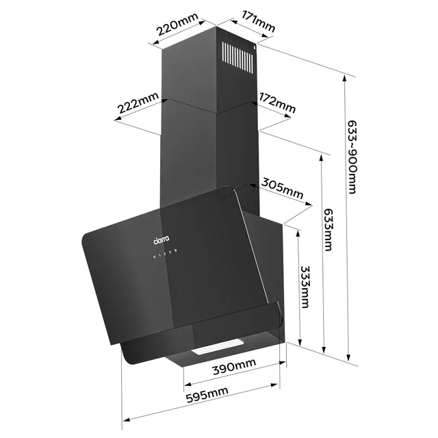 Ciarra Cappa cucina downdraft CBCB6765C Cappa Aspirante 60cm Classe A+ 590m³/h 3 Velocità Nera
