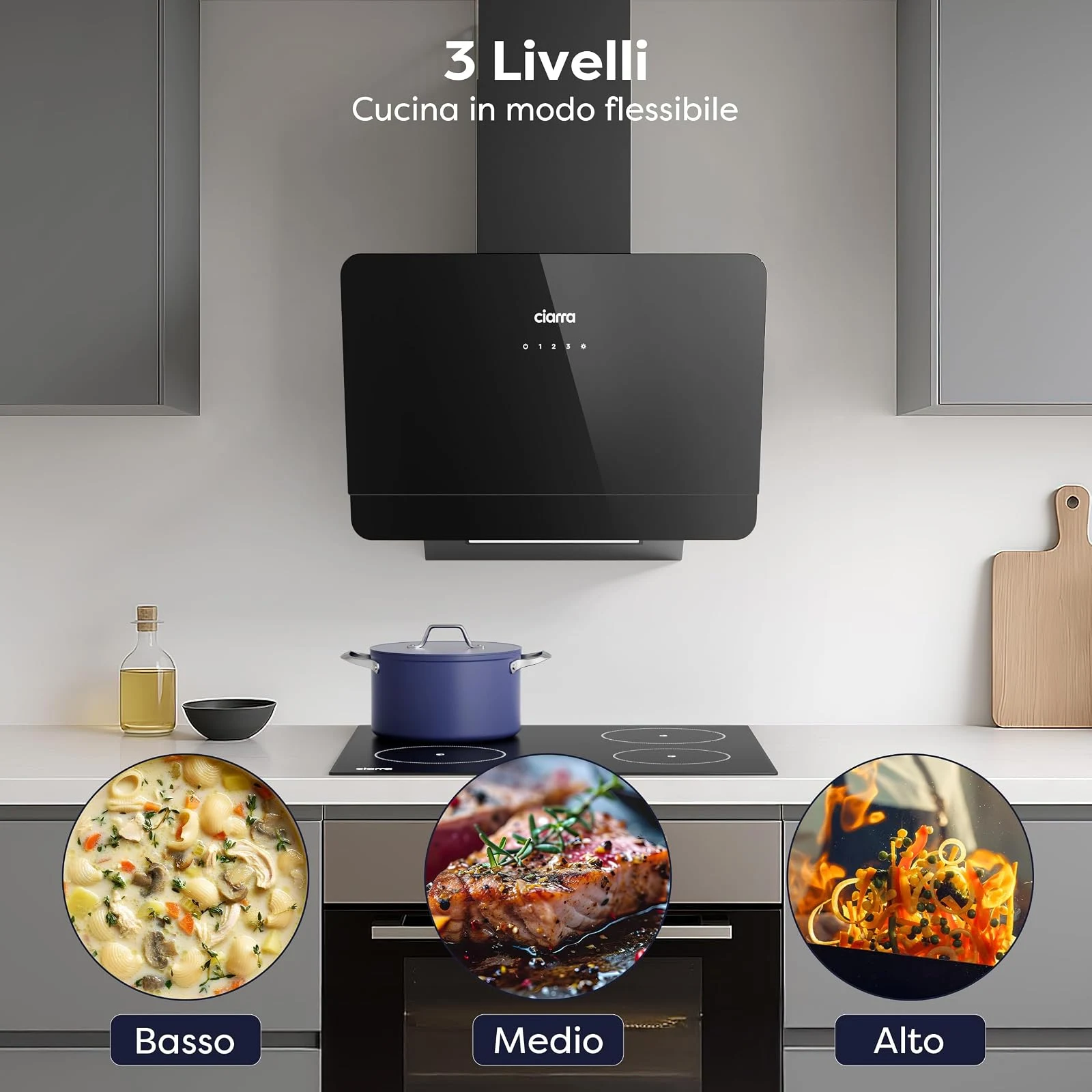 Ciarra Cappa cucina downdraft CBCB6765C Cappa Aspirante 60cm Classe A+ 590m³/h 3 Velocità Nera