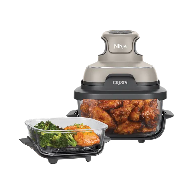 Ninja Ninja Friggitrice ad aria FN101EUST CRISPi Friggitrice ad Aria Portatile, 3.8L, 4 in 1: Frittura, Cottura Arrosto, Mantiene Cibo Caldo e Croccante, Compatta, 2 Contenitori Vetro Rimovibili, 1700W,