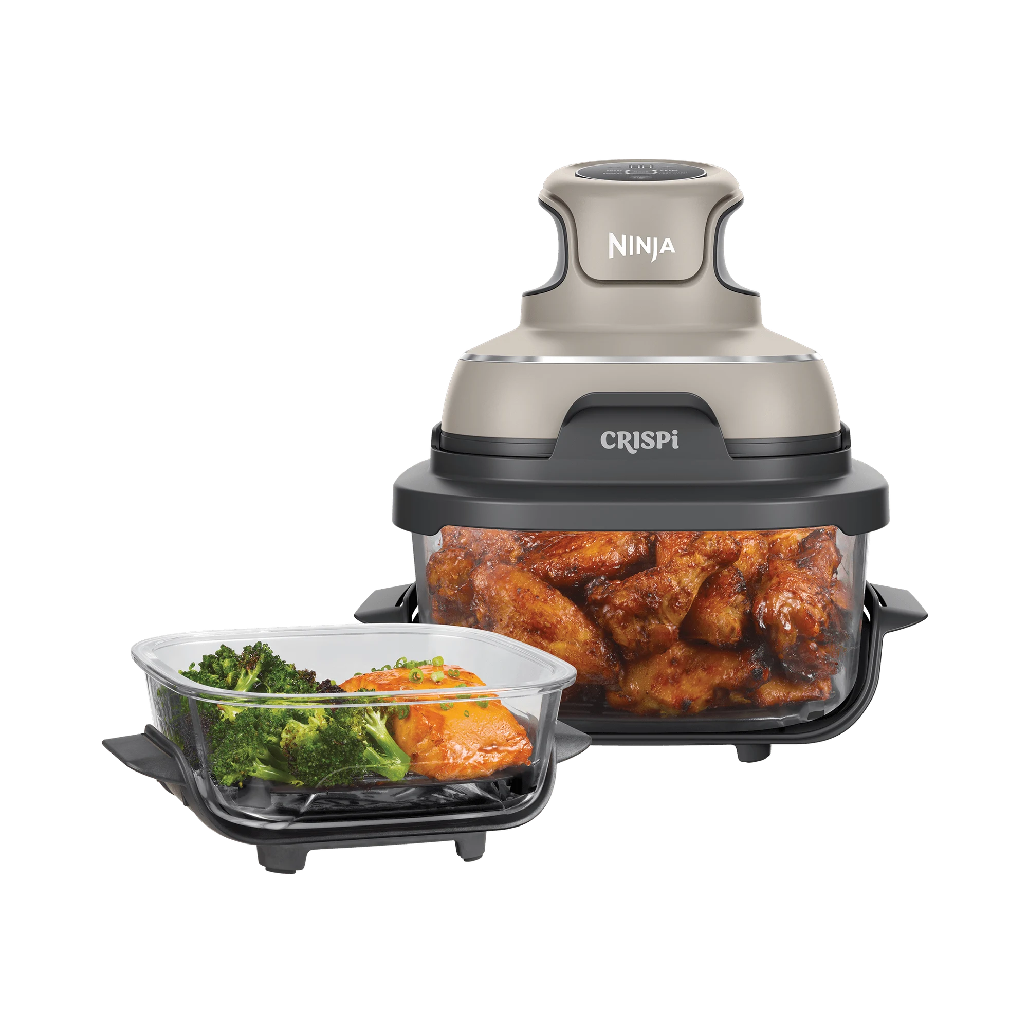 Ninja Friggitrice ad aria FN101EUST CRISPi Friggitrice ad Aria Portatile, 3.8L, 4 in 1: Frittura, Cottura Arrosto, Mantiene Cibo Caldo e Croccante, Compatta, 2 Contenitori Vetro Rimovibili, 1700W,