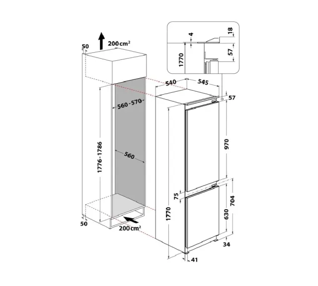 Indesit Frigorifero incasso sottobase INC18D021A1 Frigorifero Combinato, Statico, Tecnologia Low Fro