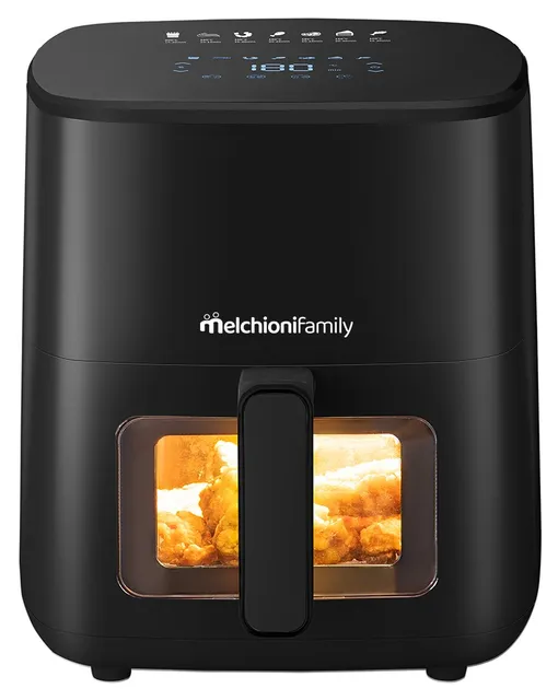 Melchioni Friggitrice ad aria 80°-200°C Family | Marianna New, Friggitrice ad Aria 5L, Compatta, Touch Display, 7 Programmi, Antiaderente, Timer 60 Min, Temperatura , Controllo Cottura Senza Aprire lo