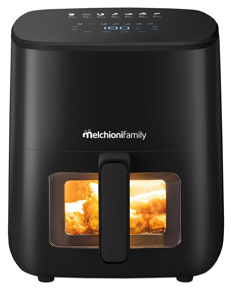 Melchioni Friggitrice ad aria 80°-200°C Family | Marianna New, Friggitrice ad Aria 5L, Compatta, Touch Display, 7 Programmi, Antiaderente, Timer 60 Min, Temperatura , Controllo Cottura Senza Aprire lo