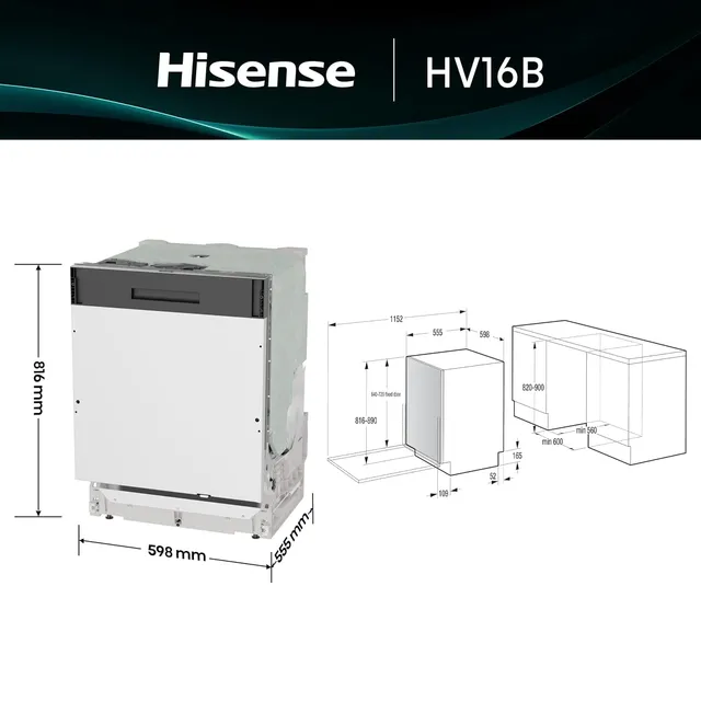 Hisense Lavastoviglie incasso HV16B Hisense HV16B Lavastoviglie integrata classe B 16 coperti 40 dB