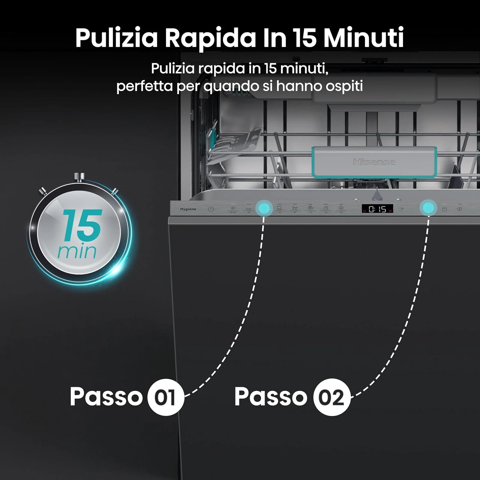 Hisense Lavastoviglie incasso HV16B Hisense HV16B Lavastoviglie integrata classe B 16 coperti 40 dB