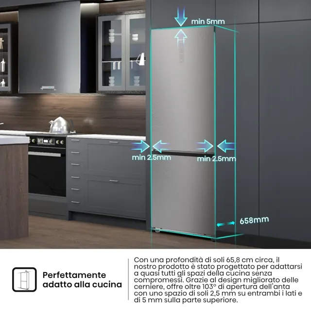 Hisense Frigorifero sottobase RB5P410SACC Frigorifero Combinato Total No Frost, Stainless Steel, 203