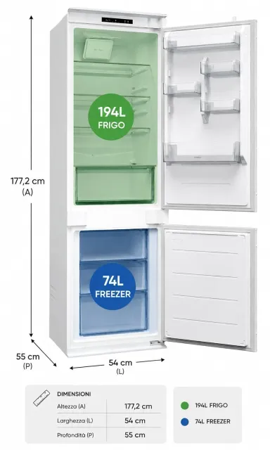Candy Frigorifero side by side CNBQL3518EV Fresco 400 Frigorifero Combinato da Incasso 268L (194L Fr