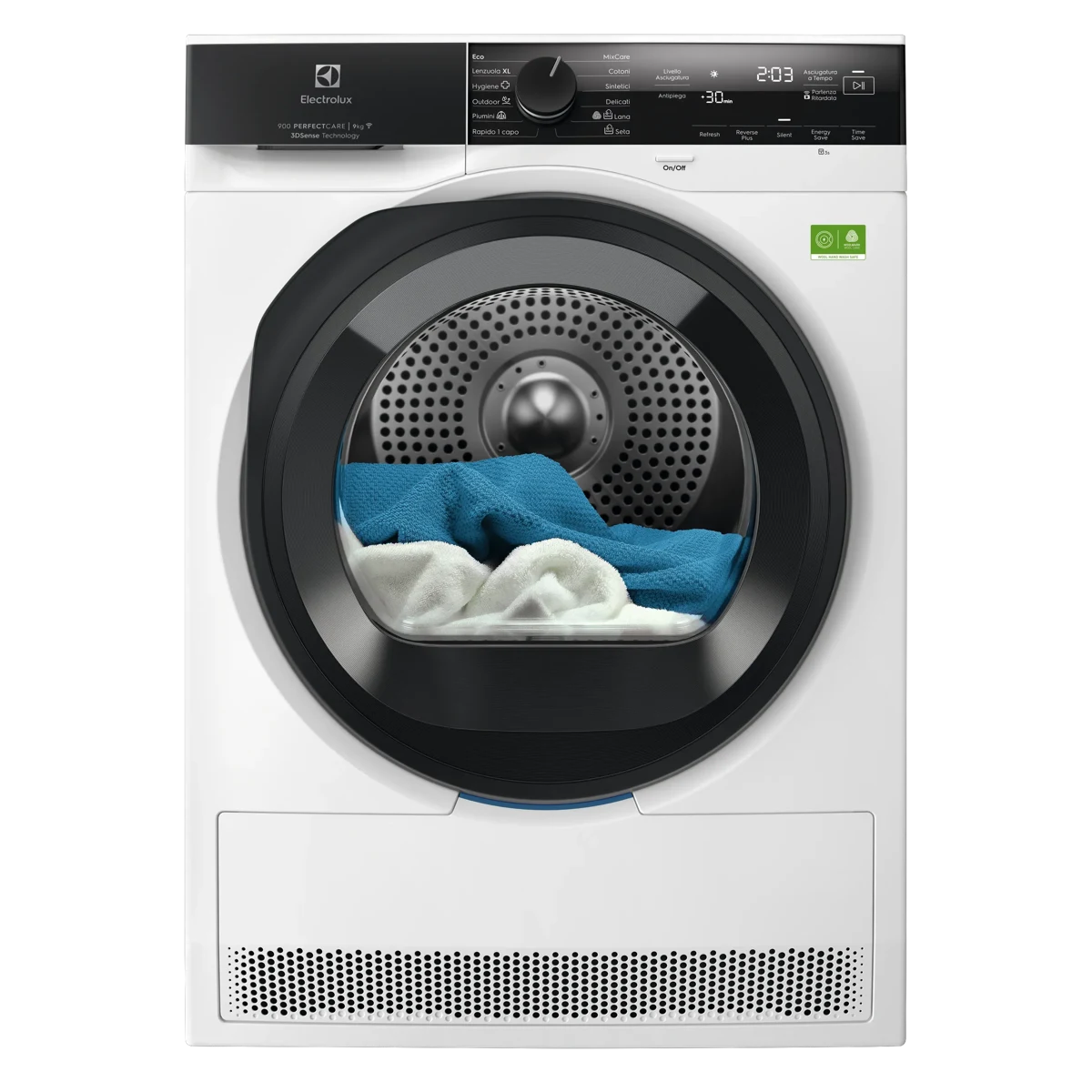 Electrolux Asciugatrice EW9H4Y9A Serie 900 PerfectCare, Asciugatrice a Pompa di Calore, 9 kg, , Classe A, 12 Programmi, Connettività Smart App, Tecnologia 3DSense, Filtro EcoFlow, 60 dB, 850x59