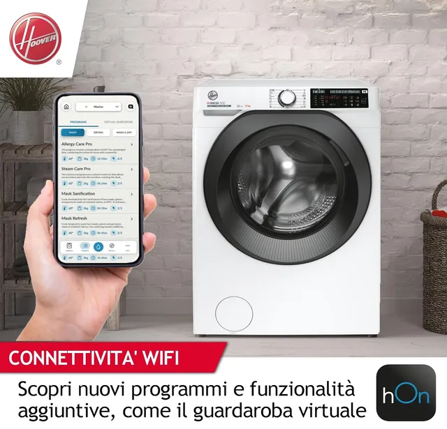 Hoover Lavatrice carica frontale 49AMBC7 H-WASH 500 Lavatrice 9 Kg, 1400 Giri, Classe A -15%, Motore