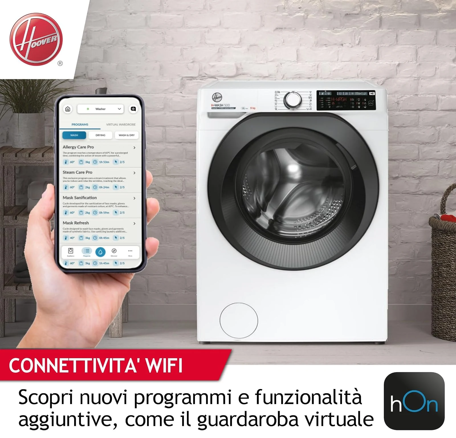 Hoover Lavatrice carica frontale 49AMBC7 H-WASH 500 Lavatrice 9 Kg, 1400 Giri, Classe A -15%, Motore