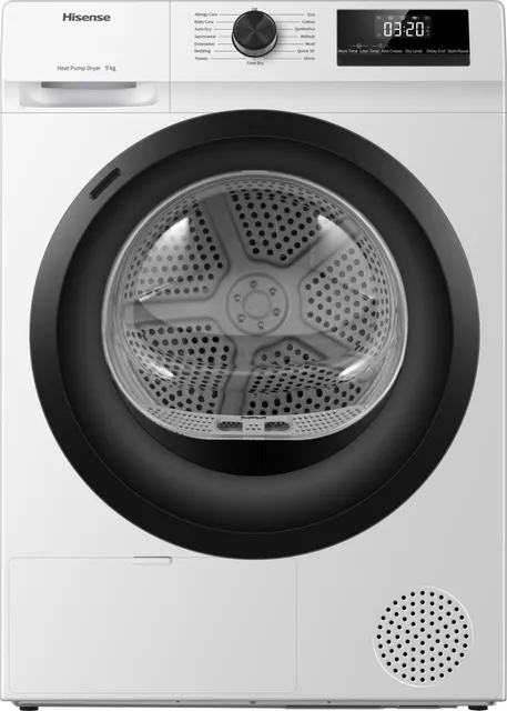 Hisense Asciugatrice DHQE900UWDC Asciugatrice A Pompa Di Calore, 9 Kg, D, Bianco, Big Display, 15 programmi, Refresh