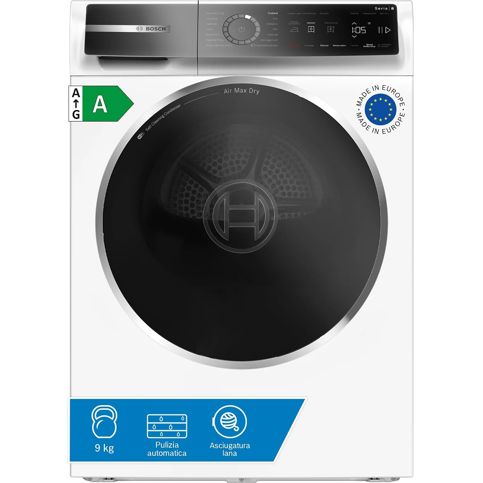 Bosch Asciugatrice incasso WRB247C0IT Serie 8 Asciugatrice a pompa di calore 9kg Bianco