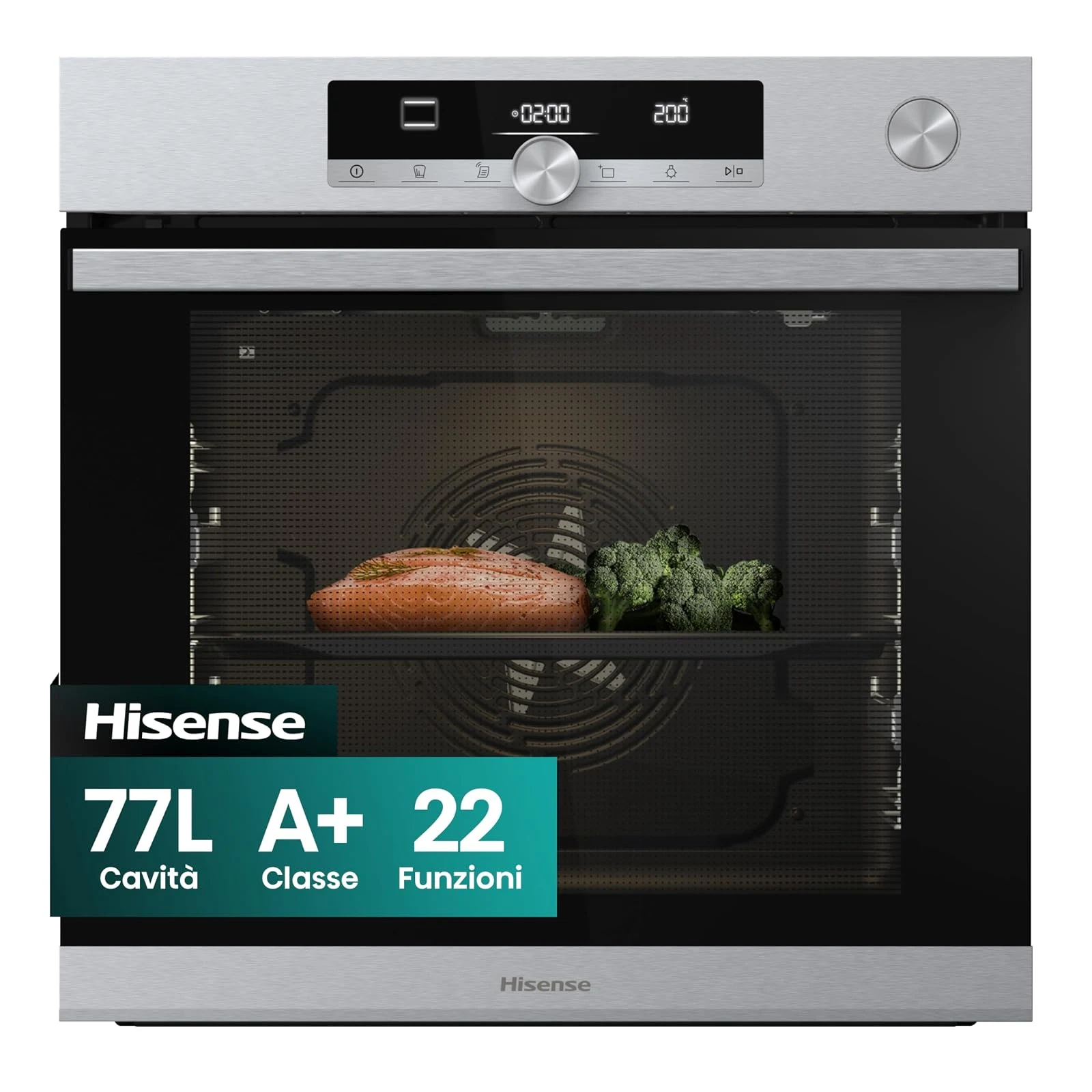 Hisense Forno incasso O643PX NUOVO O643PX, NUOVO Forno Multifunzione a Vapore, Cavità XXL 77 litri, AutoPulizia Pirolitica, 23 funzioni inclusa Pizza, Tecnologia Even Bake, Display Total View, Ar