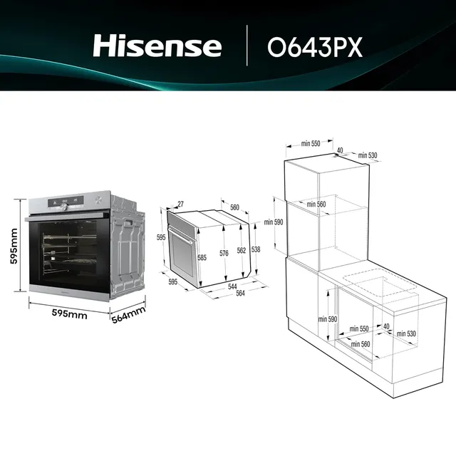 Hisense Forno incasso O643PX NUOVO O643PX, NUOVO Forno Multifunzione a Vapore, Cavità XXL 77 litri, 