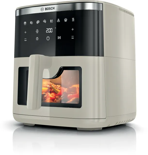 Bosch Friggitrice ad aria MAF671C0 Serie 6 Friggitrice ad Aria , Air Fryer XXL, Capacità 7,2 L, 7 Programmi Preimpostati, Finestra sul Cestello Illuminata, Cottura Fino al 65%* Più Veloce, Beige