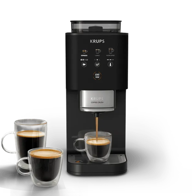 Krups Macchina caffè SA4028 Coffee Crush Extra, Macchina da Caffè Automatica, Super Compatta, Ingombro Minimo, 3 Livelli di Macinatura per Caffè in Grani, Intensità, Lunghezza e Temperatur