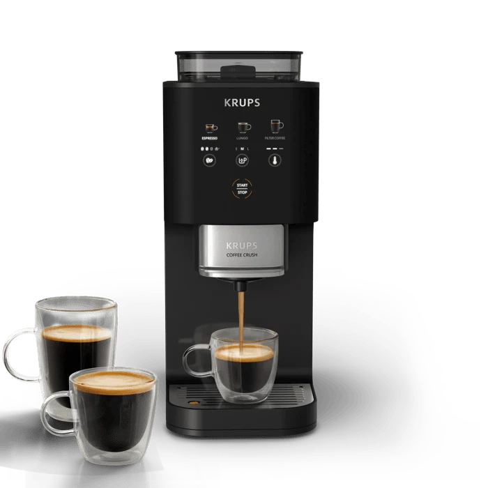 Krups Macchina caffè SA4028 Coffee Crush Extra, Macchina da Caffè Automatica, Super Compatta, Ingombro Minimo, 3 Livelli di Macinatura per Caffè in Grani, Intensità, Lunghezza e Temperatur