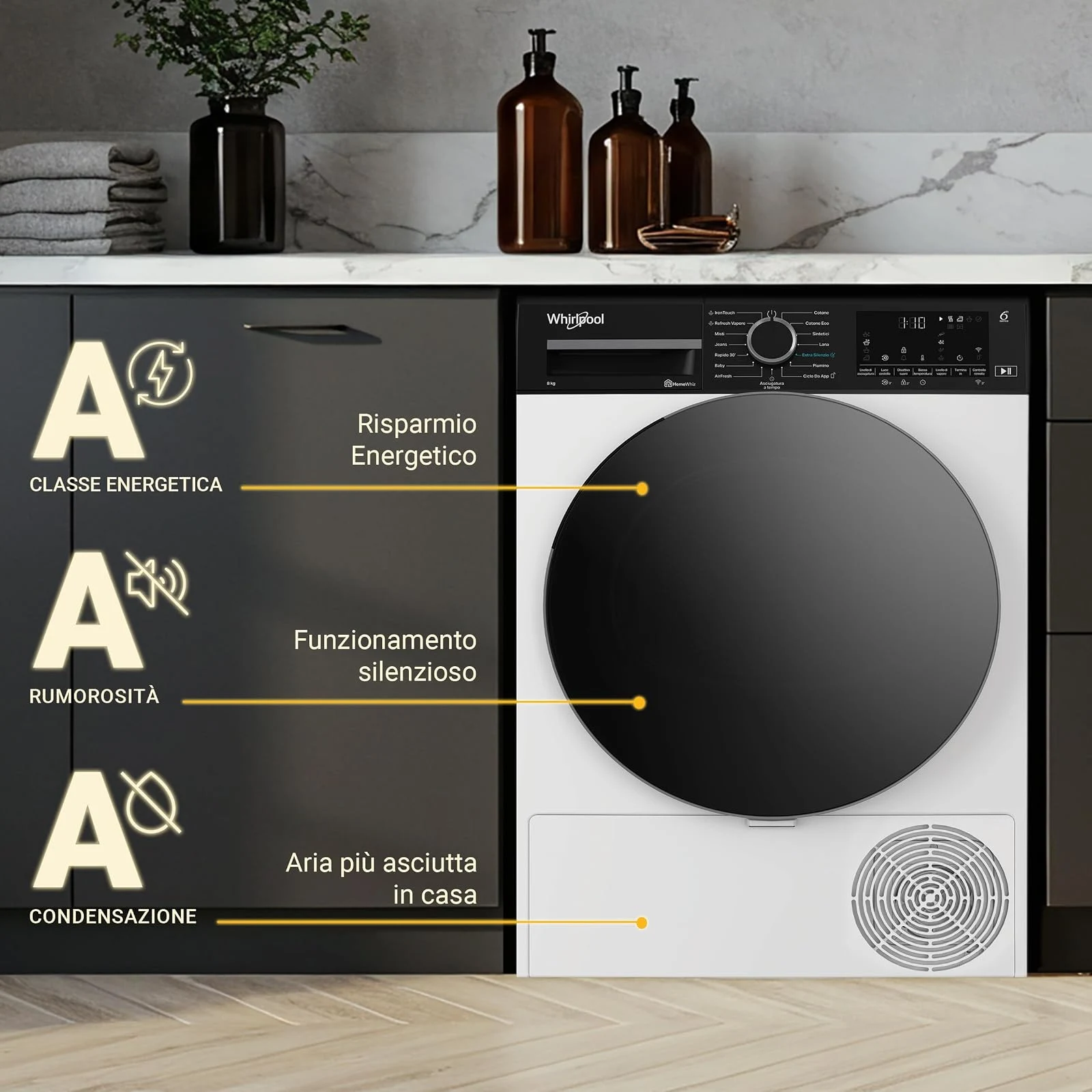 Whirlpool Asciugatrice 96M WBS IT C WD Asciugatrice a libera installazione, | 6° SENSO, IronTouch, A