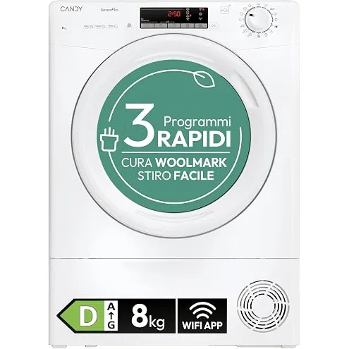 Candy Asciugatrice 9N3BX-S Asciugatrice Pompa di Calore 9 kg Bianco ProDry 500 [BR ] | Programmi rap