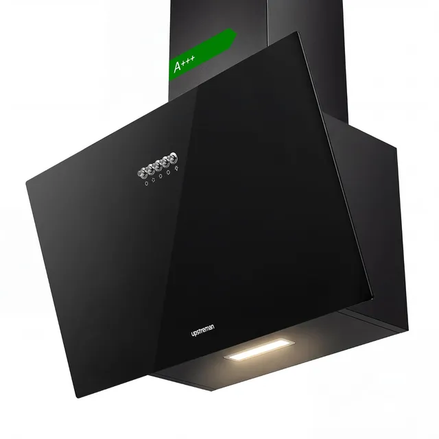 Upstreman Cappa cucina angolo 60cm Cappa Aspirante Classe A+++, 3 Liv. Potenza (324 m³/h), Ricircolo/Espulsione, Cappa con Filtro Carbone Attivo, Silenziosa 56 dB, Illuminazione LED, Cappa a Pare
