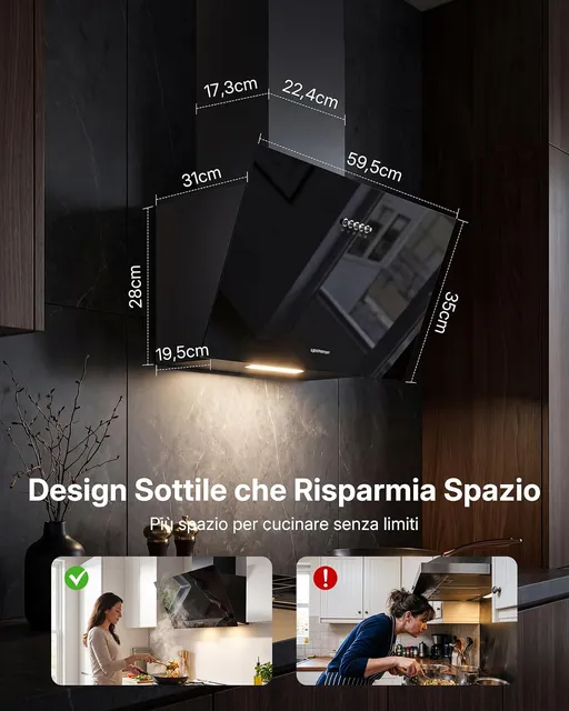 Upstreman Cappa cucina angolo 60cm Cappa Aspirante Classe A+++, 3 Liv. Potenza (324 m³/h), Ricircolo