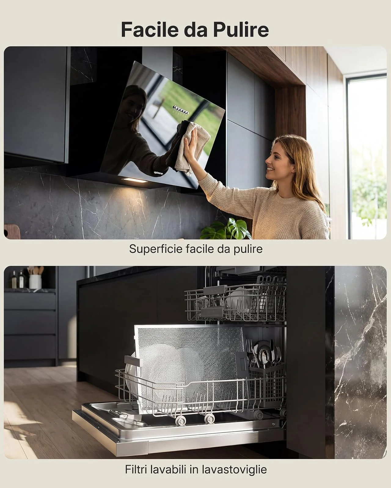 Upstreman Cappa cucina angolo 60cm Cappa Aspirante Classe A+++, 3 Liv. Potenza (324 m³/h), Ricircolo