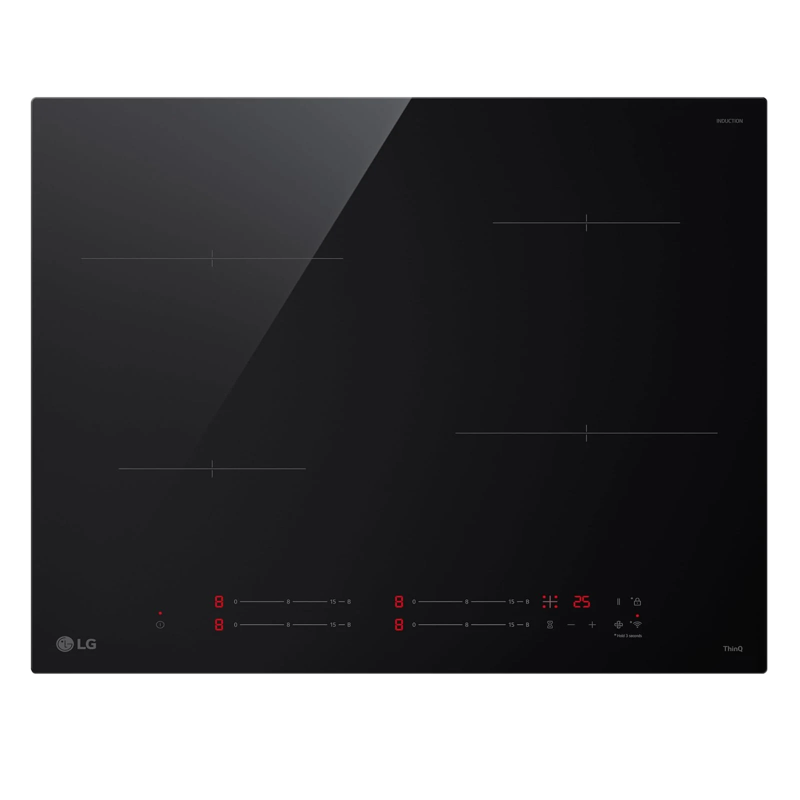 LG Piano cottura radiante CI5Z2423BN Piano Cottura Induzione 60 cm, Potenza da 2.5 a 7.4kW, 4 Zone Totali, 15 Livelli di Potenza + Boost, Controlli Touch Slide Indipendenti, Wi-Fi, Vetro Ceramico,